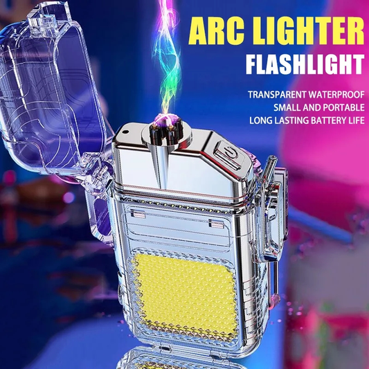 Electric Torch Transparent Waterproof Lighter Plasma Dual ARC Windproof Light